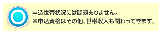 申込世帯状況には問題ありません。※申込資格はその他、世帯収入も関わってきます。